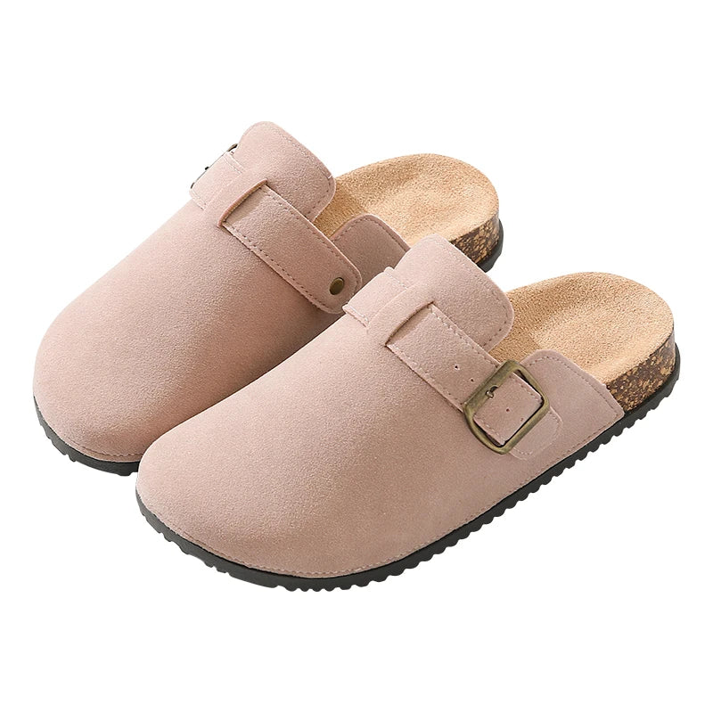 2026 New Women's Men's Lightweight Suede Leather Closed-Toe Outdoor Flat Slipper Clogs Mules Comfortable Soft Buckle