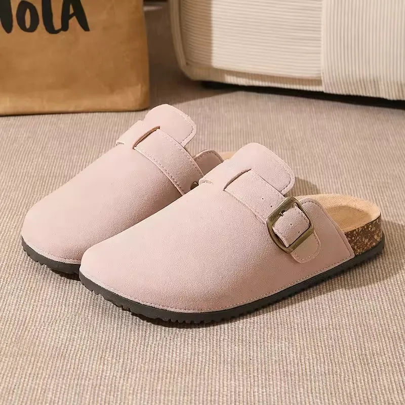 2026 New Women's Men's Lightweight Suede Leather Closed-Toe Outdoor Flat Slipper Clogs Mules Comfortable Soft Buckle