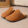 2026 New Women's Men's Lightweight Suede Leather Closed-Toe Outdoor Flat Slipper Clogs Mules Comfortable Soft Buckle